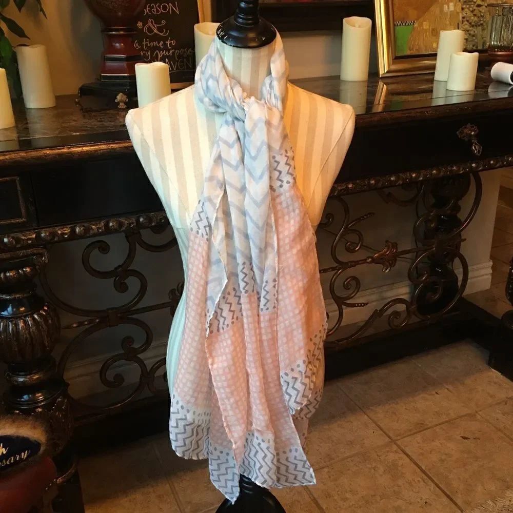 GORGEOUS BLUE Pink n Cream Scarf - Picture 2 of 11